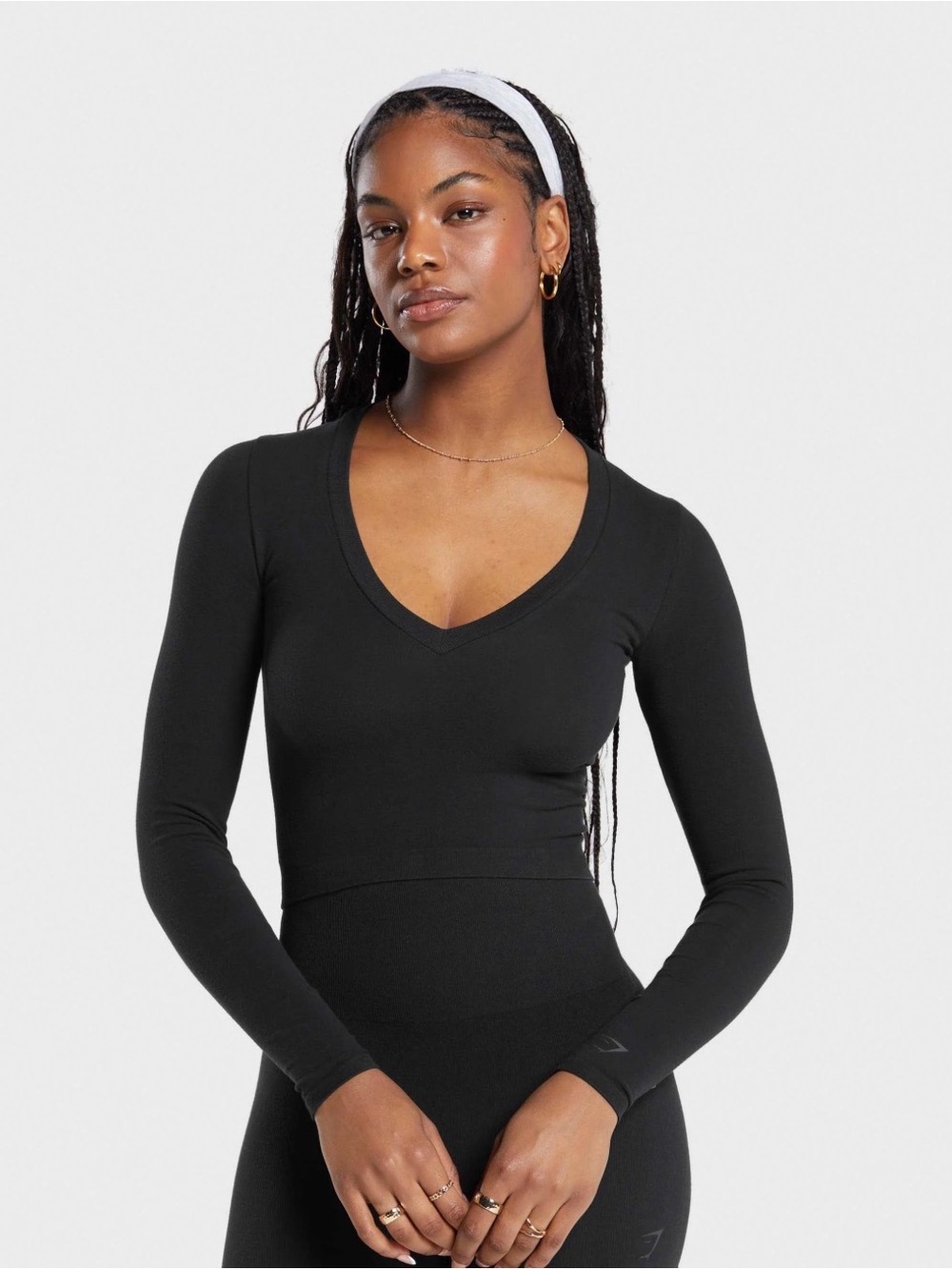 Gym Shark Cropped V-Neck Long Sleeve Top - Black SOLD OUT ONLINE - Picture 5 of 6